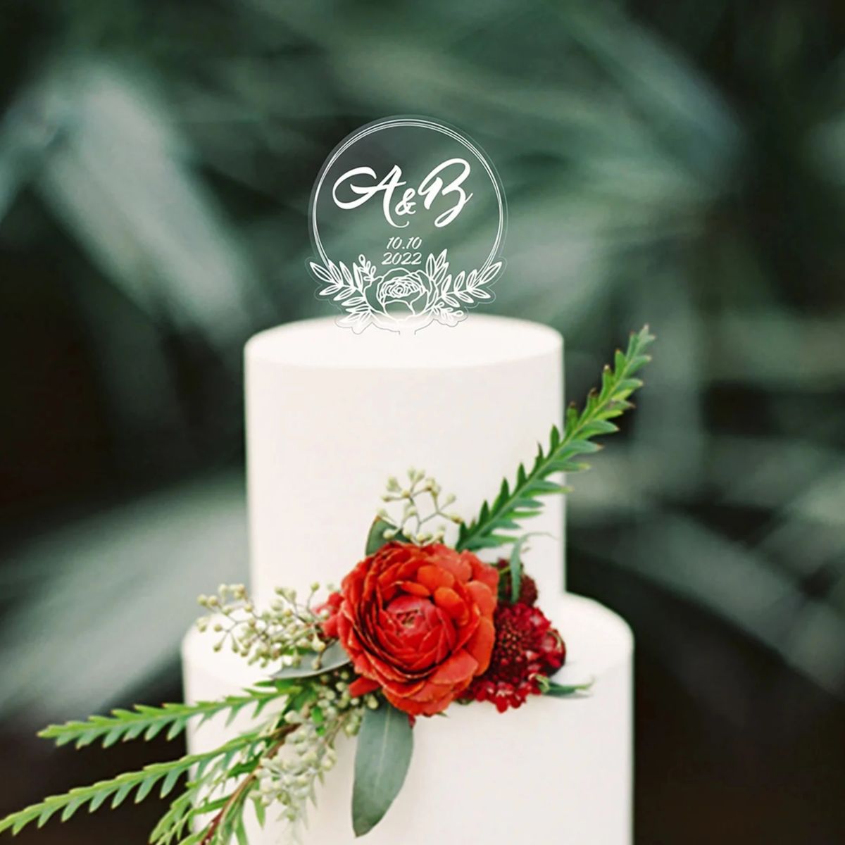 Acrylic Wedding Cake Topper - Just Married Vintage Heart Design For Bride & Groom Cake Decor