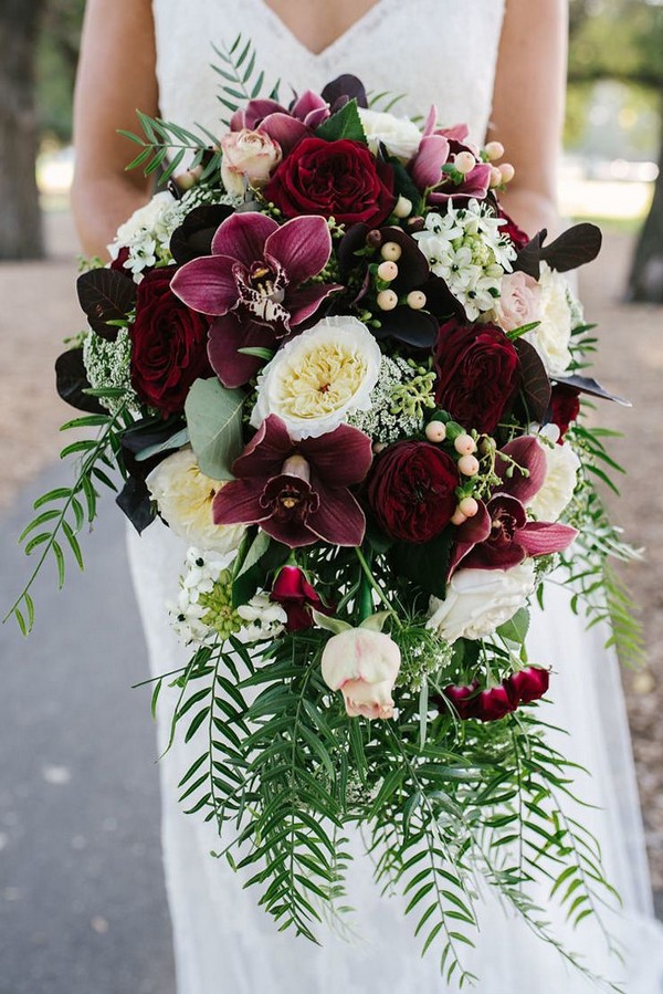 Cascading Burgundy Orchid And Rose Wedding Bouquet ?is Pending Load=1