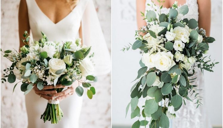 Chic simple white and greenery wedding bouquets