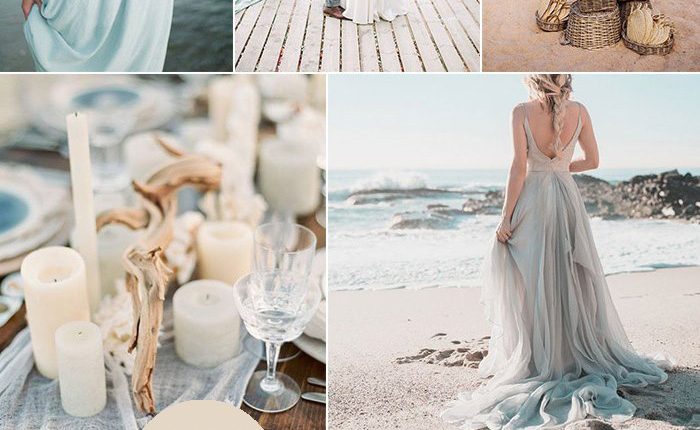 casual light blue and sage beach side wedding color combos